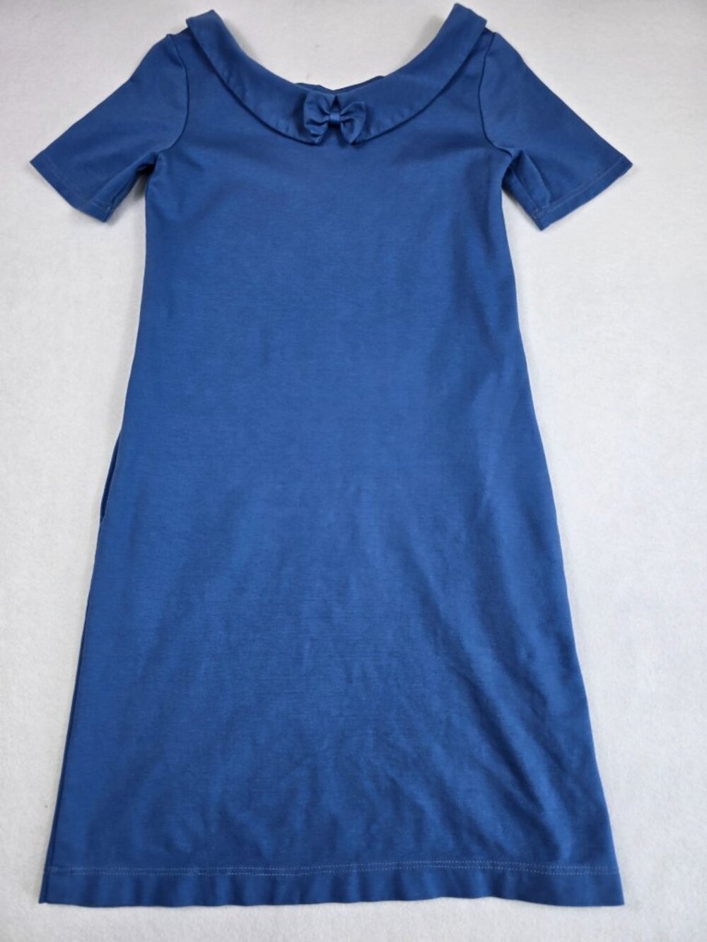 Le Muse Blue Short-Sleeve Dress Bow Detail & Pockets XS Womens Cotton Blend - Picture 5 of 6